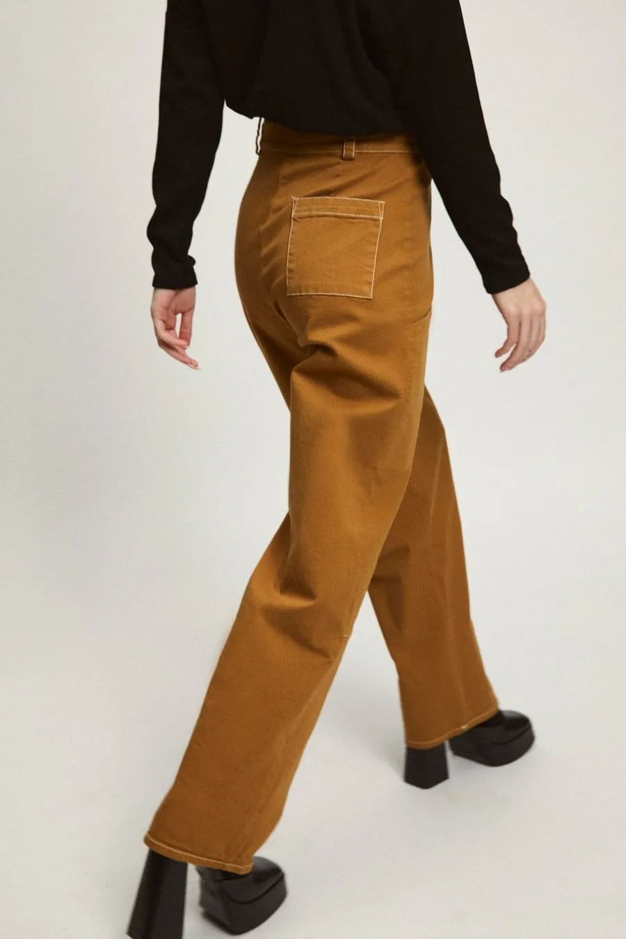 Gray Elastic Jeans Straight Brown