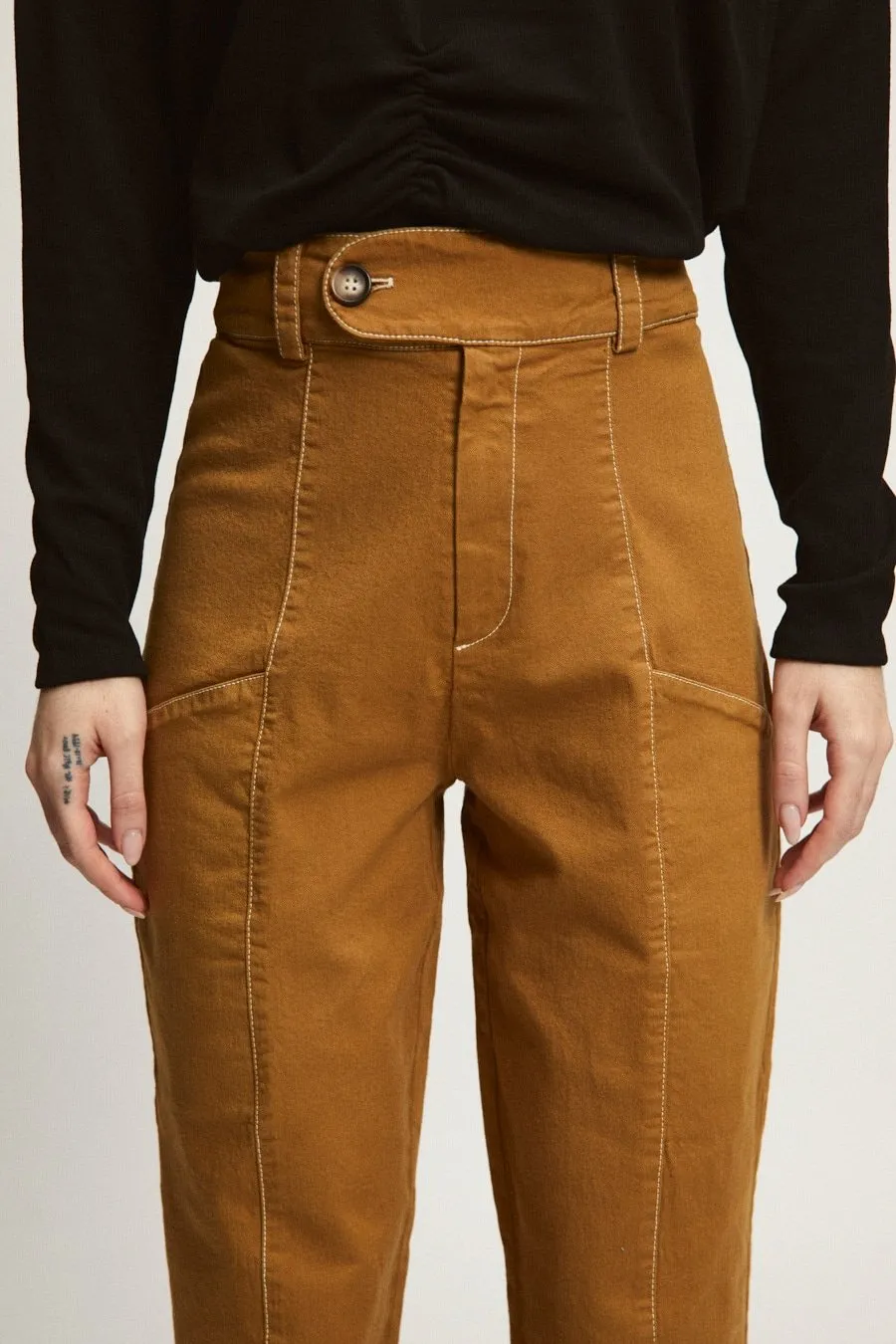 Gray Elastic Jeans Straight Brown