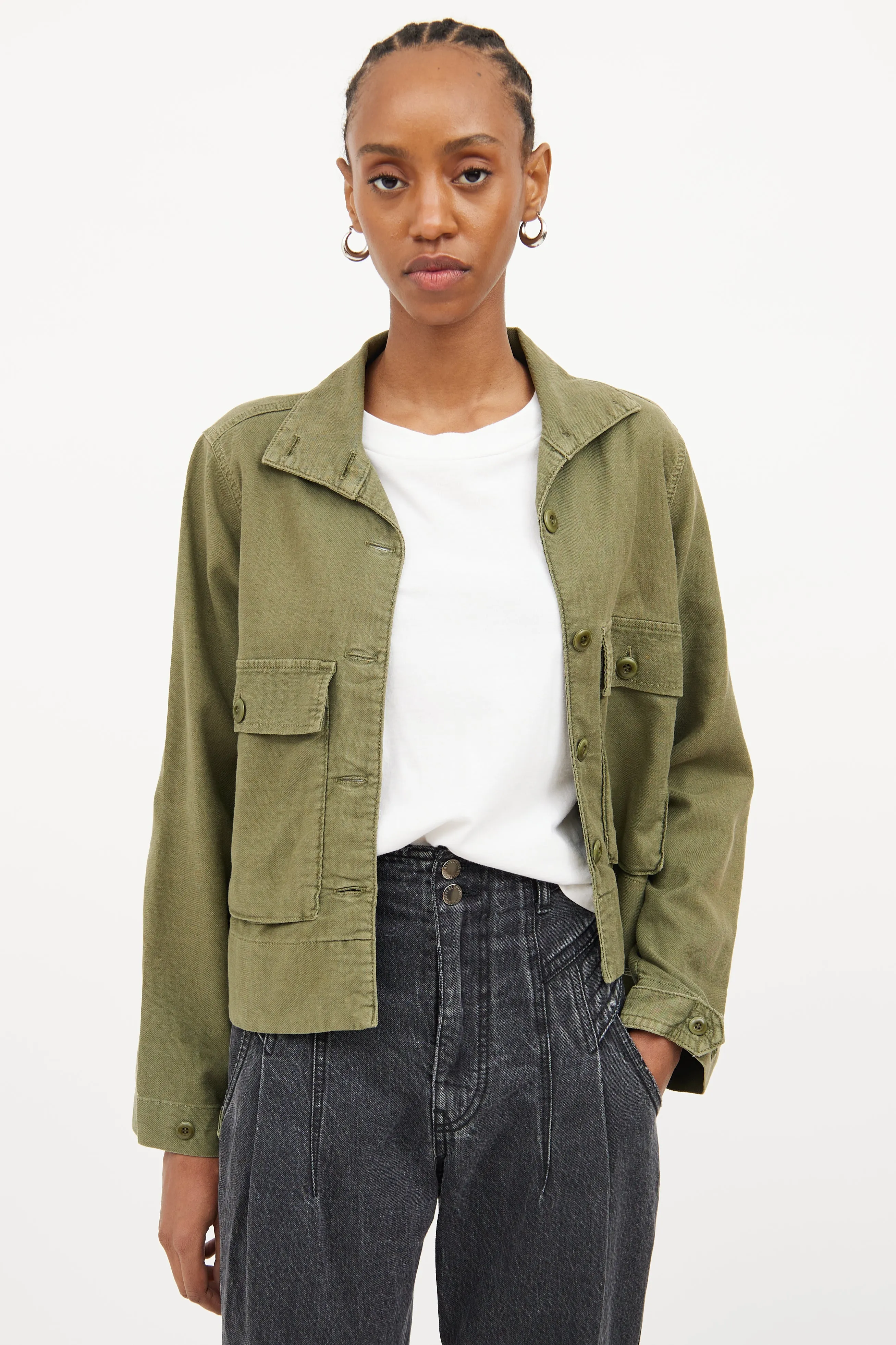 Green Crop Military Jacket