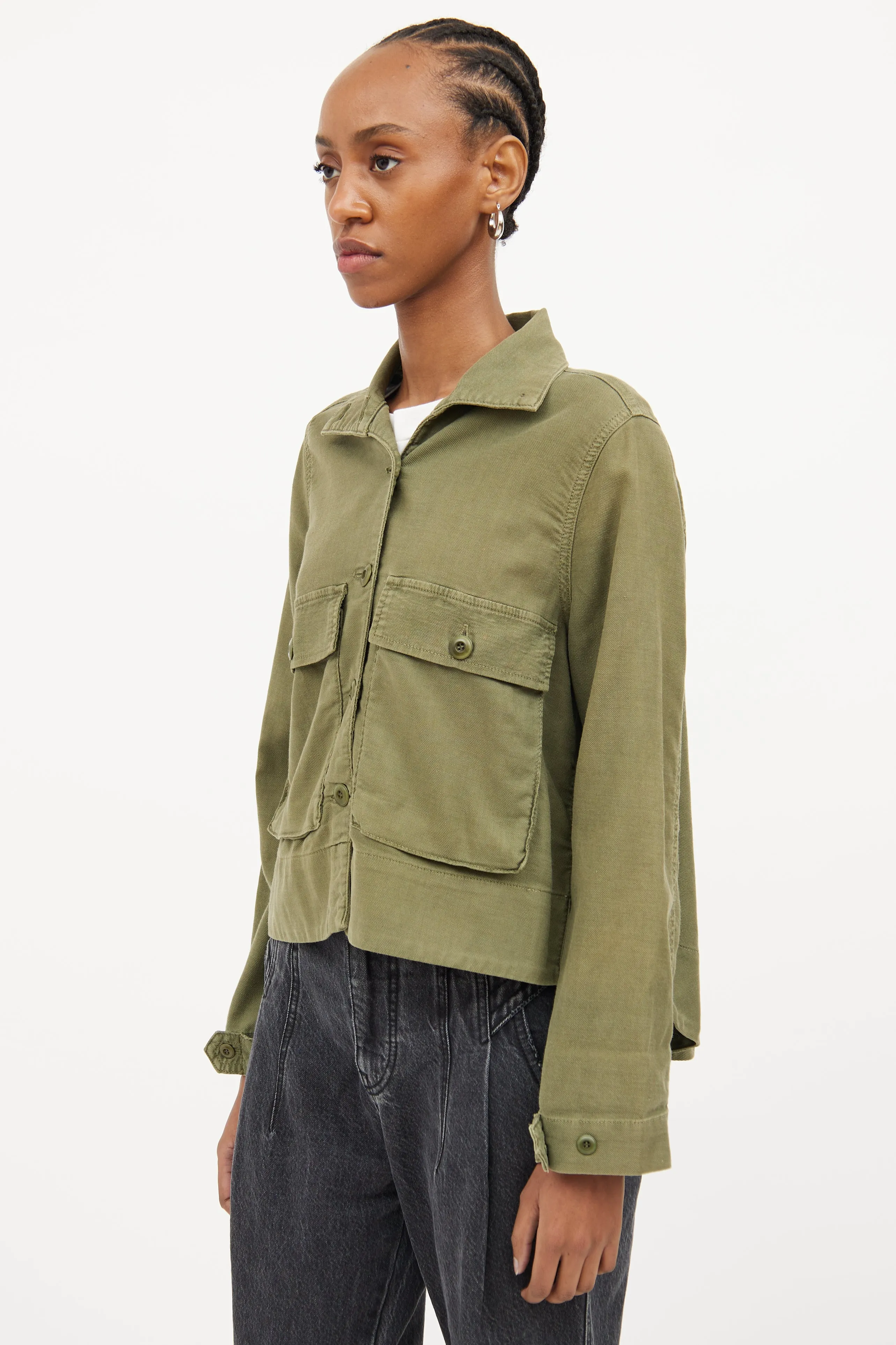 Green Crop Military Jacket