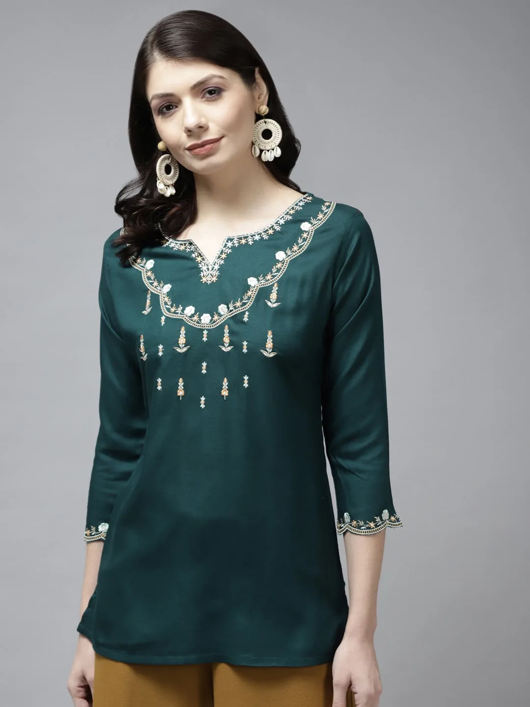 Green Embroidered Top