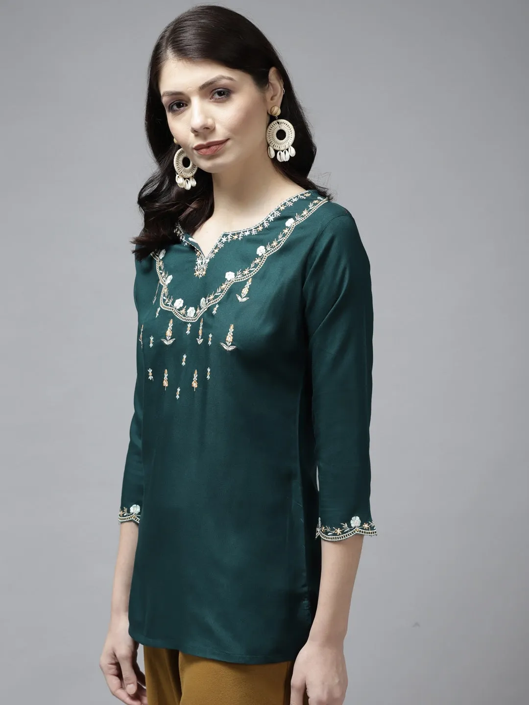 Green Embroidered Top