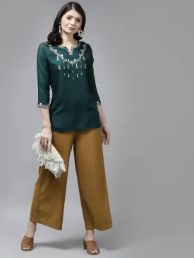 Green Embroidered Top