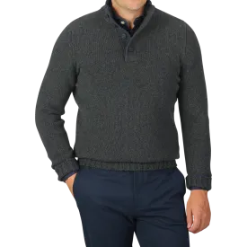 Green Melange Wool Quarter Button Sweater