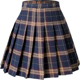 Hoerev Women Girls Thick Wool Fabric for Cold Weather Versatile Plaid Pleated Skirt with Shorts