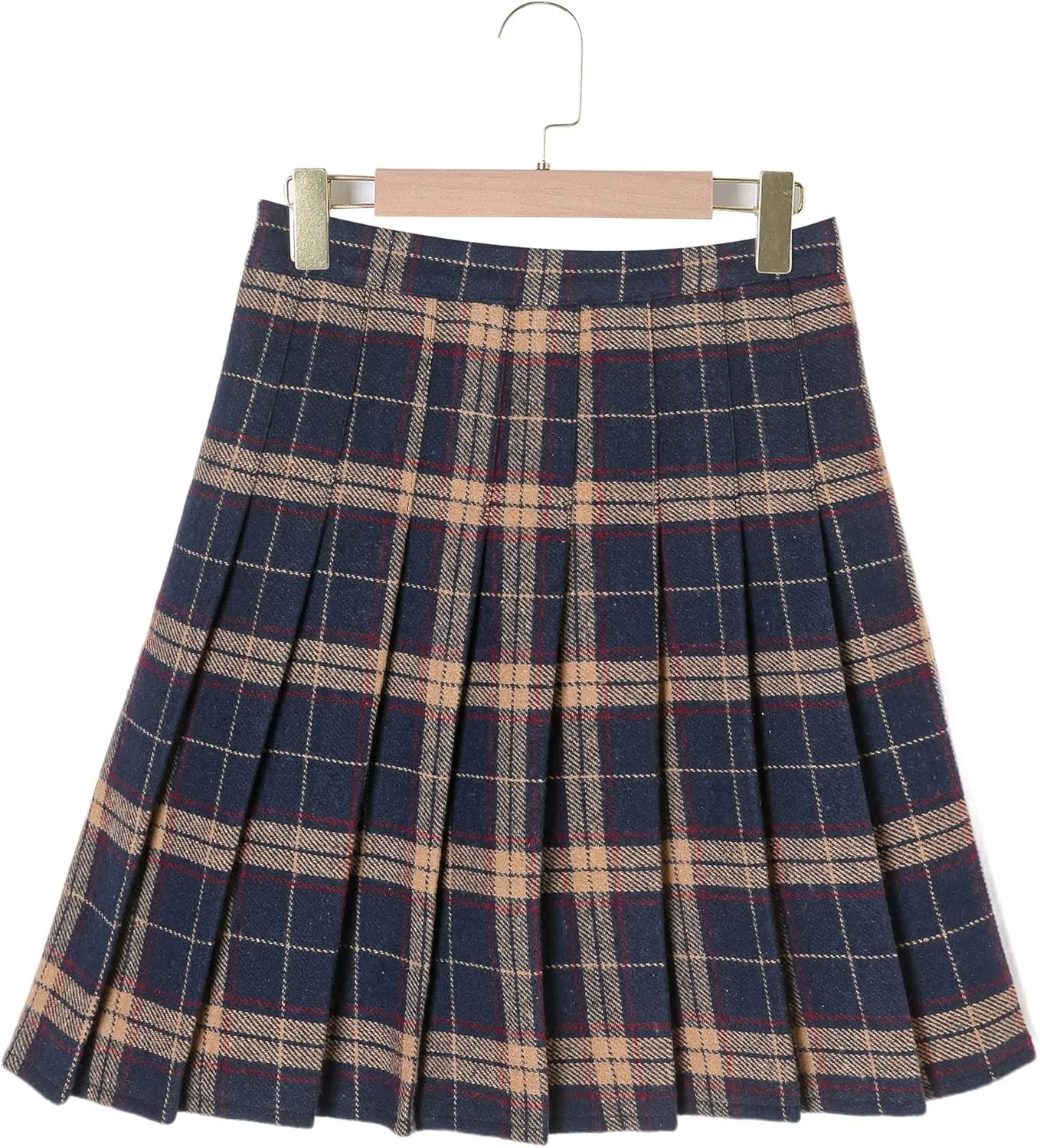 Hoerev Women Girls Thick Wool Fabric for Cold Weather Versatile Plaid Pleated Skirt with Shorts
