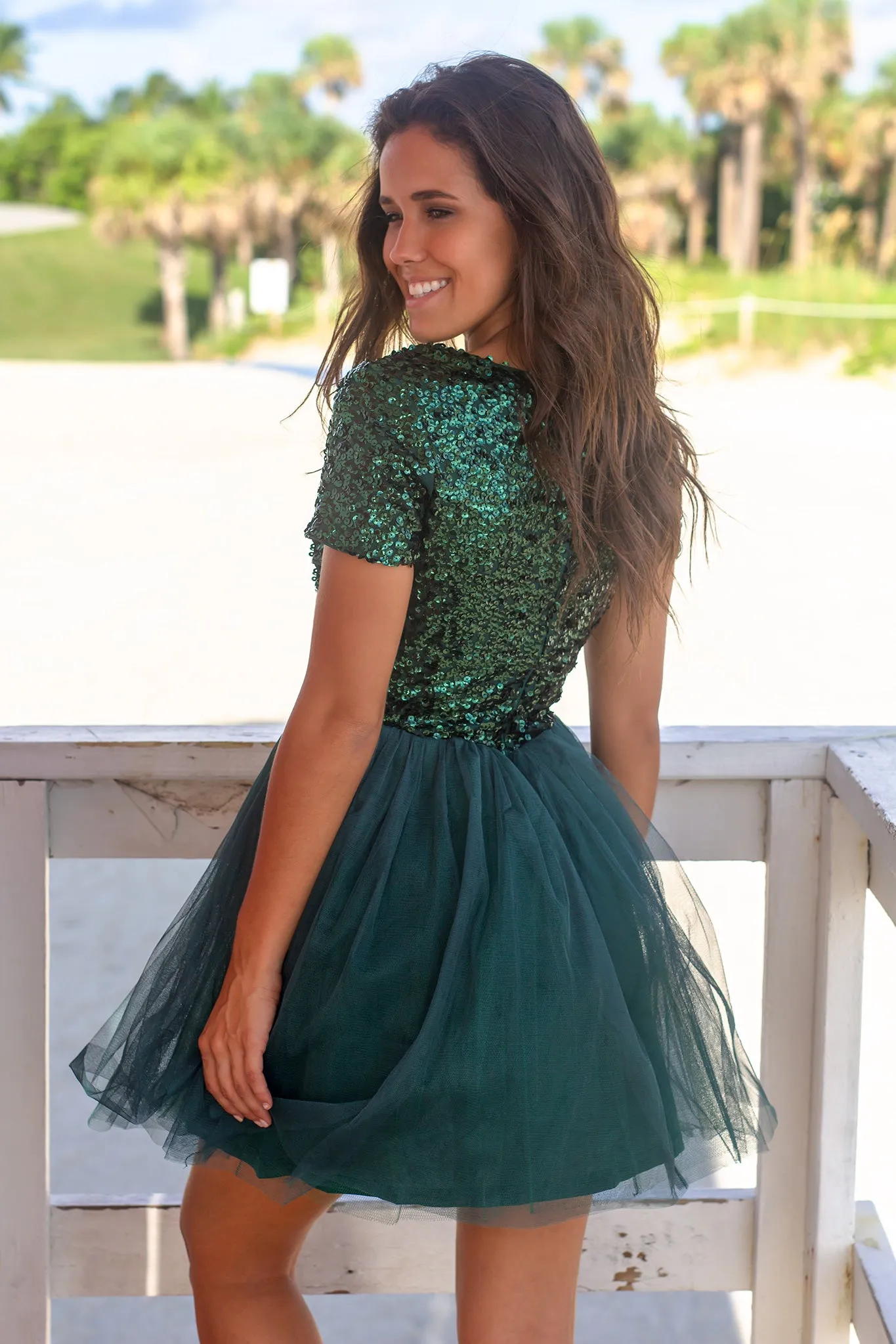 Hunter Green Sequin Top Short Dress