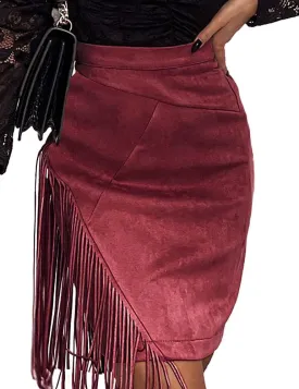 IDEALSANXUN Fringe Suede Skirt for Women High Waisted Tassel Short Mini Skirt