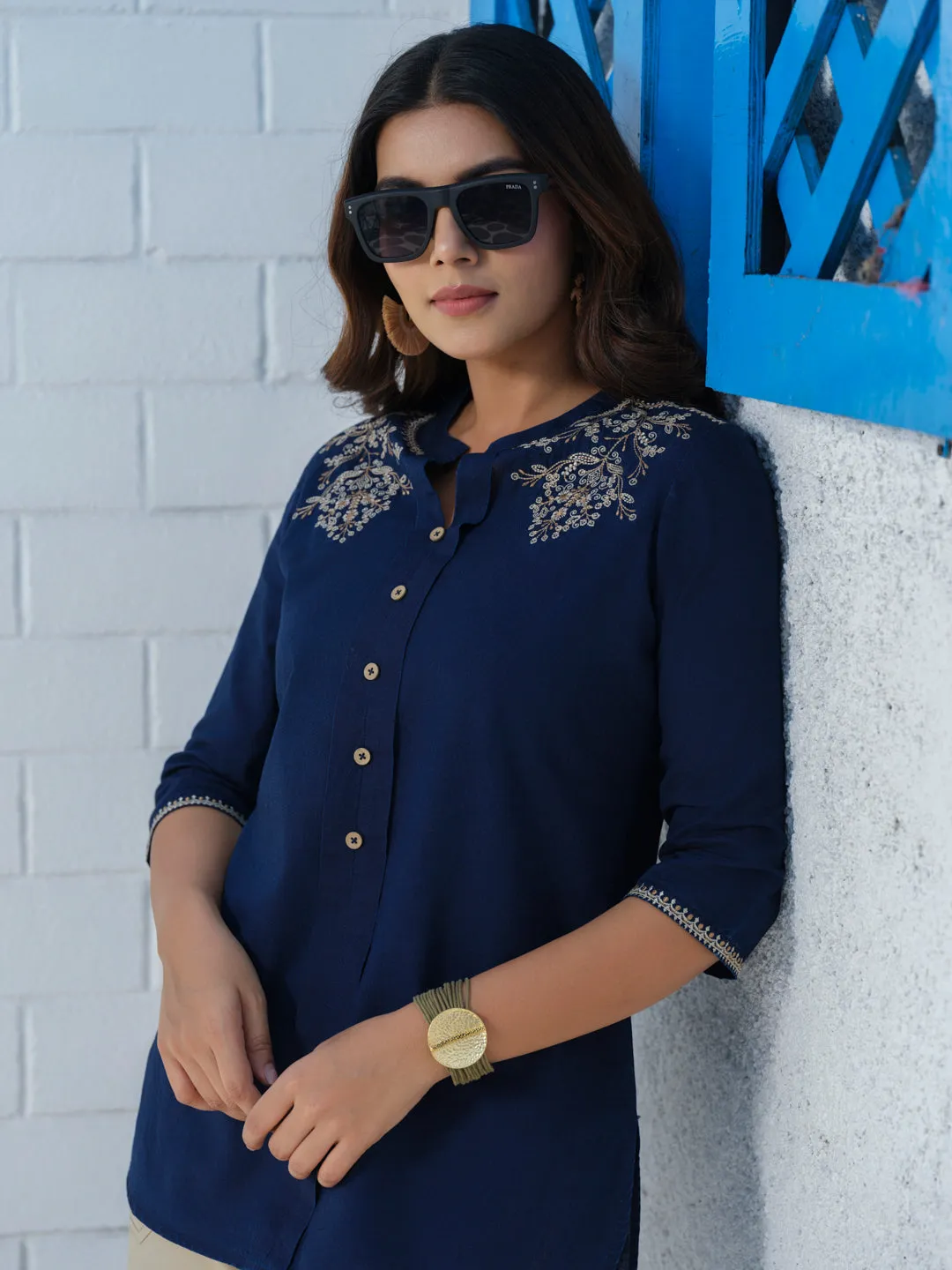 Indigo Mal Embroidered Top
