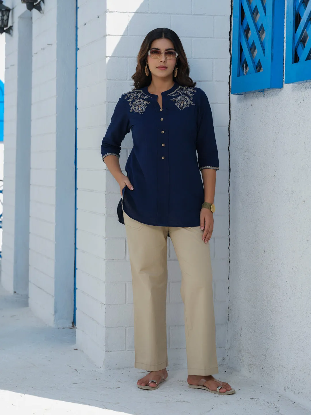 Indigo Mal Embroidered Top