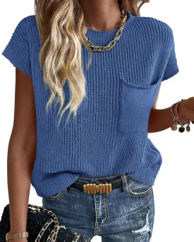KIRUNDO Short Sleeve Sweater for Women 2025 Casual Sweater Vest Cotton Knit Pullover Tank Tops Trendy Spring Summer Outfits