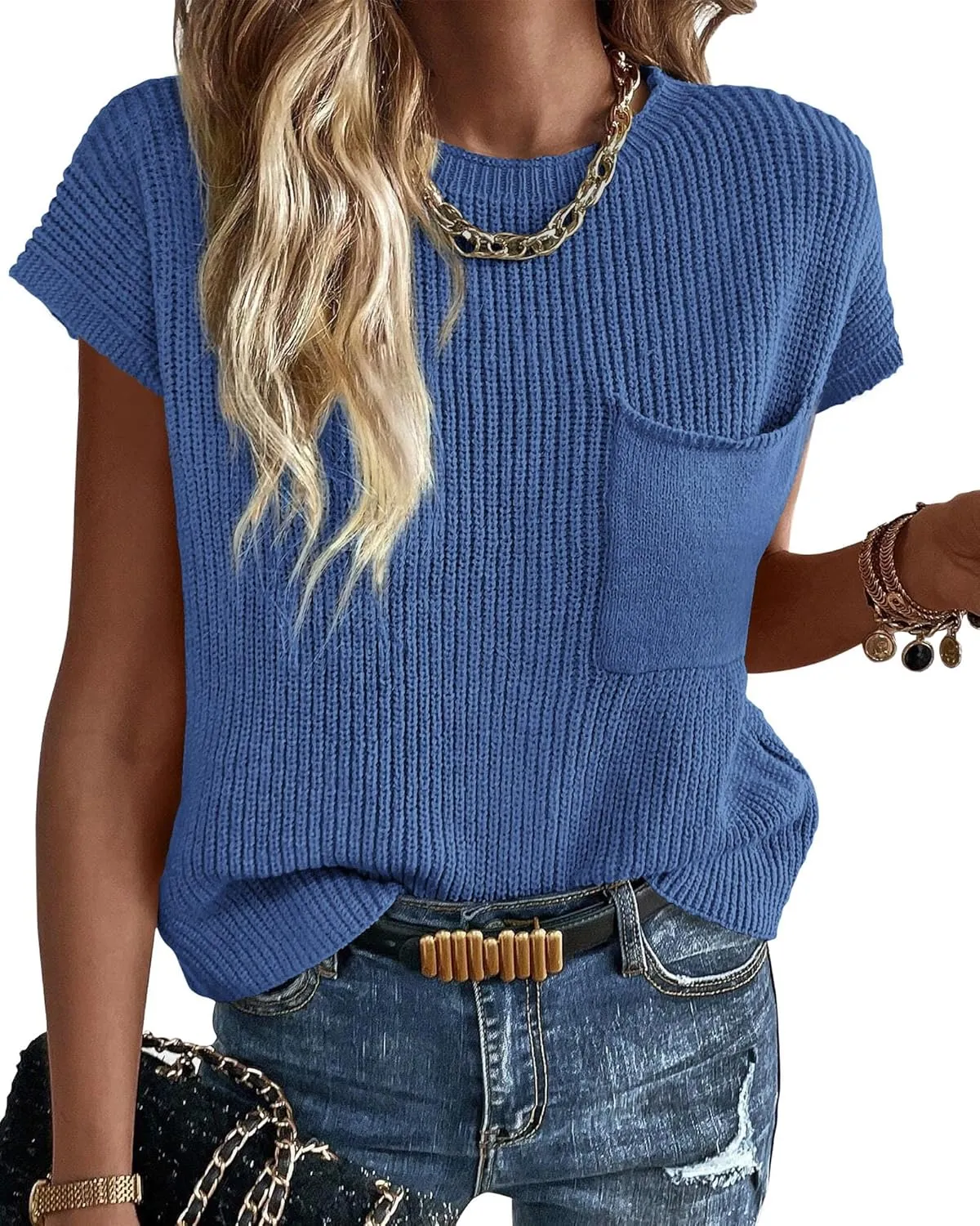 KIRUNDO Short Sleeve Sweater for Women 2025 Casual Sweater Vest Cotton Knit Pullover Tank Tops Trendy Spring Summer Outfits