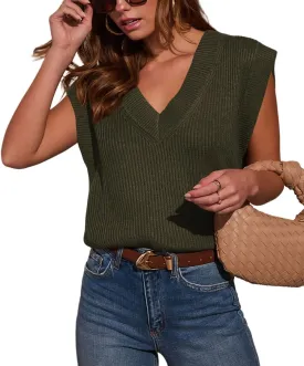 Lacozy V Neck Knit Sweater Vests for Women Casual Sleeveless Pullover Sweater Casual Loose fit Tank Tops Trendy Outfit