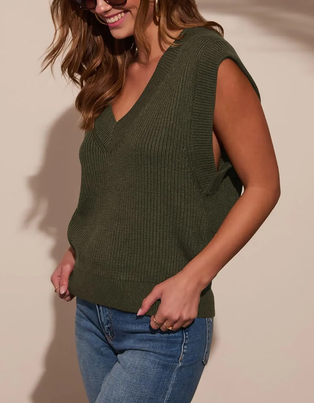 Lacozy V Neck Knit Sweater Vests for Women Casual Sleeveless Pullover Sweater Casual Loose fit Tank Tops Trendy Outfit
