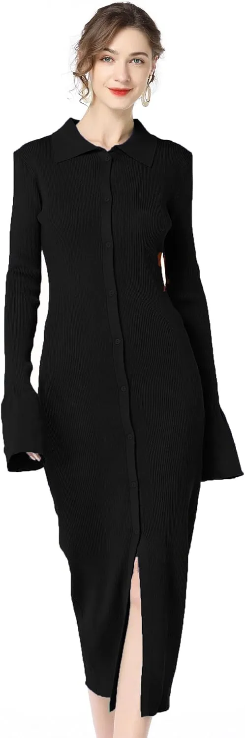 Long sweater dress for women Bodycon Sweater Dresses Botton Down Slim fit Cardigan dress Knit Sweater Dresses