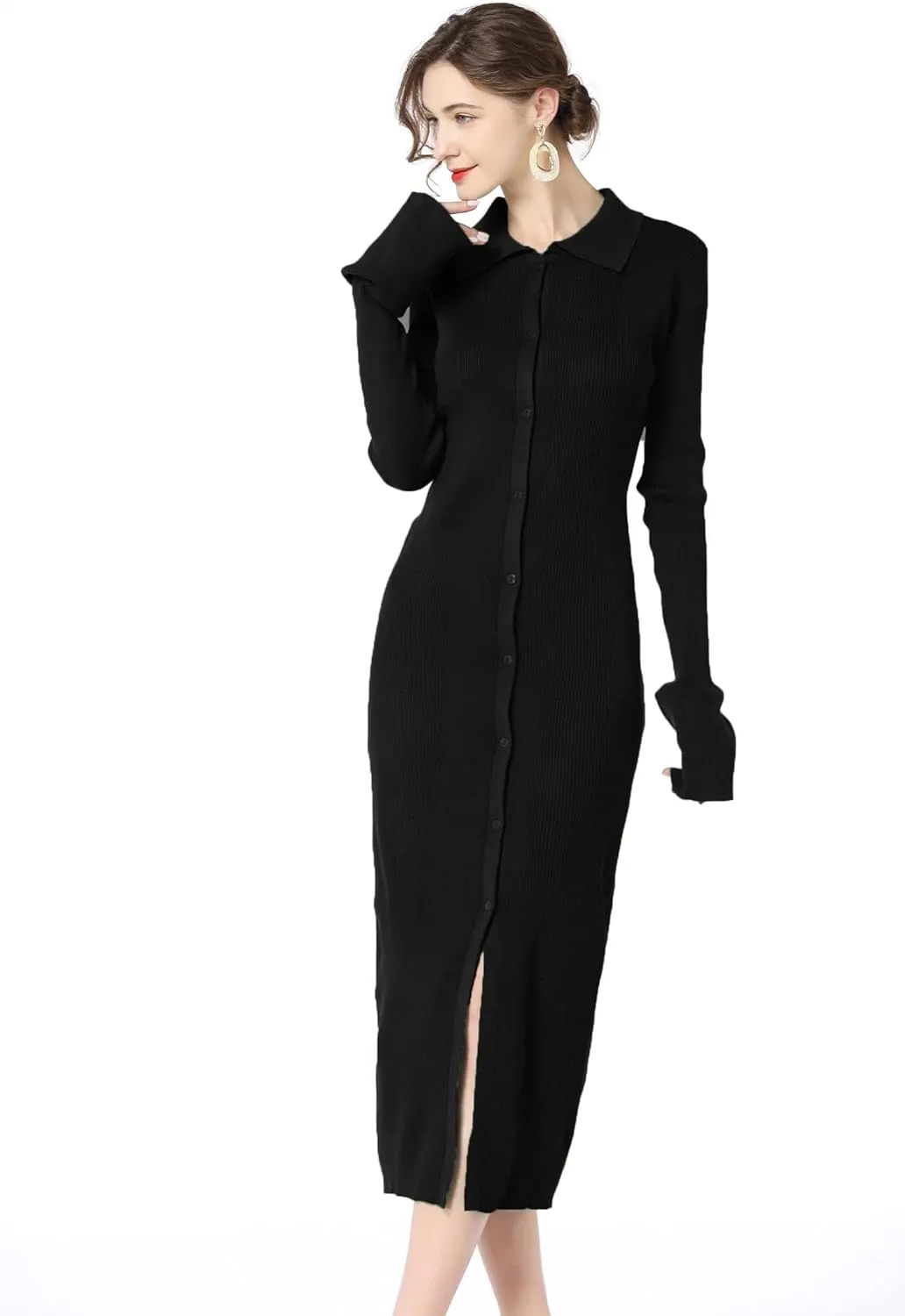 Long sweater dress for women Bodycon Sweater Dresses Botton Down Slim fit Cardigan dress Knit Sweater Dresses