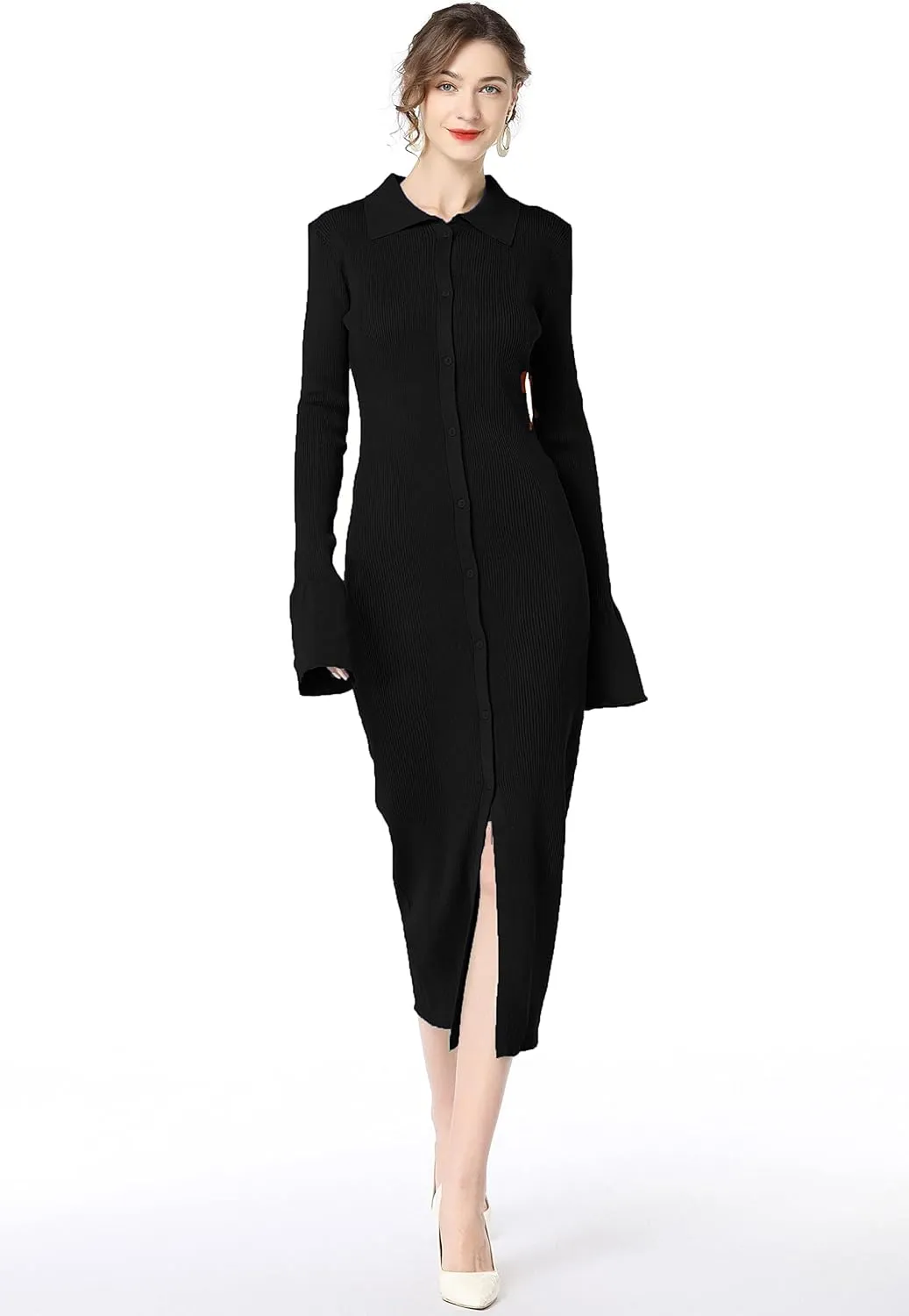 Long sweater dress for women Bodycon Sweater Dresses Botton Down Slim fit Cardigan dress Knit Sweater Dresses