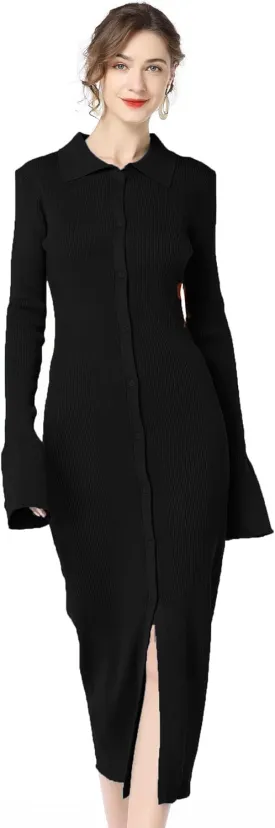 Long sweater dress for women Bodycon Sweater Dresses Botton Down Slim fit Cardigan dress Knit Sweater Dresses