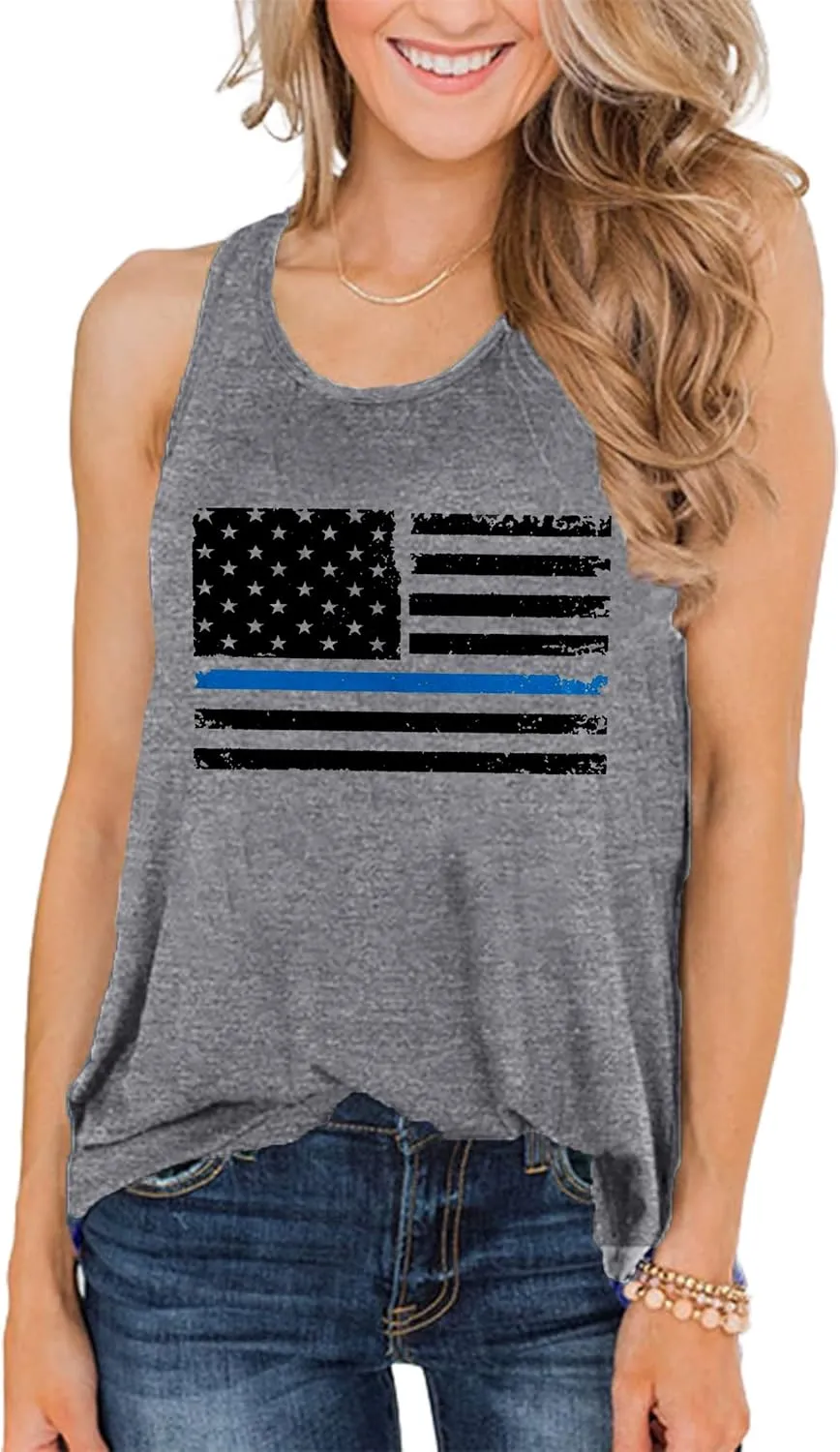 MAIHUN American Flag Tank Tops for Women 4th of July Vest Patriotic Shirt USA Flag Stars Stripes Sleeveless
