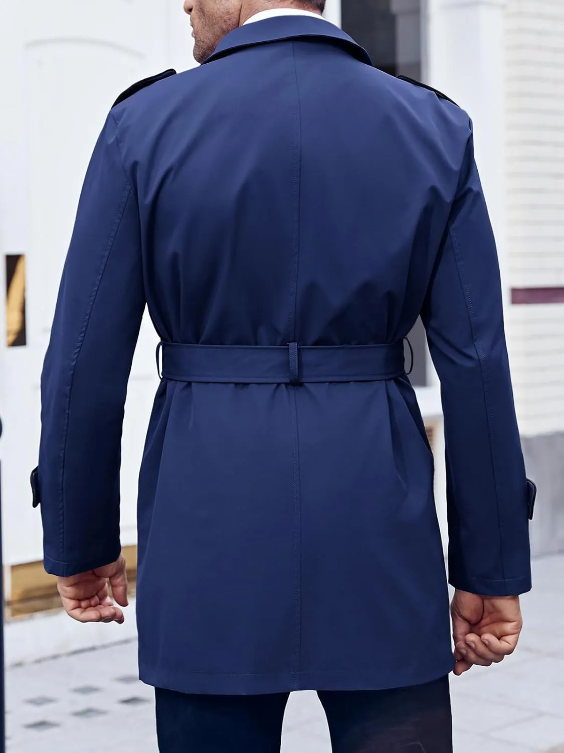 Makkrom Men's Trench Coat Slim fit Double Breasted Notched Lapel Belted Windbreaker Long Jacket Casual Windproof Overcoat