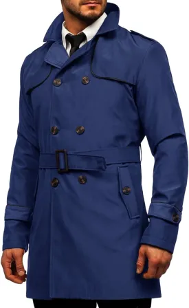 Makkrom Men's Trench Coat Slim fit Double Breasted Notched Lapel Belted Windbreaker Long Jacket Casual Windproof Overcoat