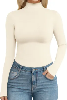 MANGOPOP Women's Turtle Neck T-Shirt Long Sleeve Thermal Underwear Top Hourglass Shaped Slim Fit Top