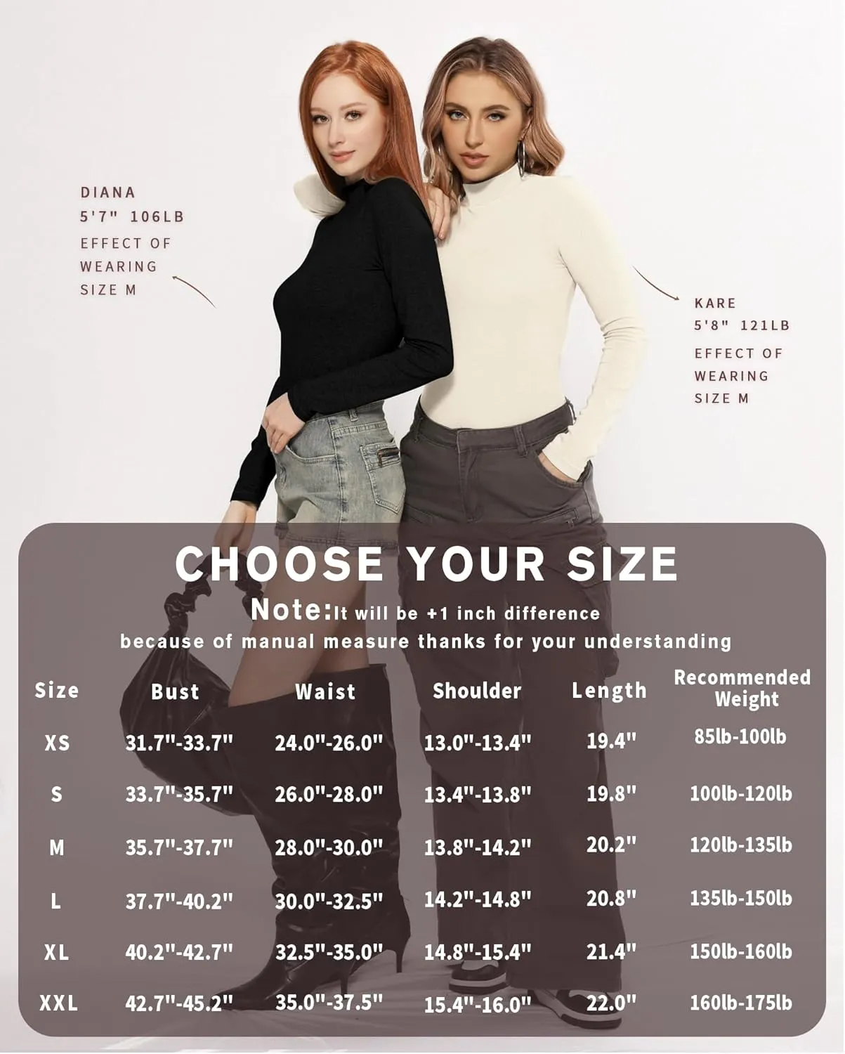 MANGOPOP Women's Turtle Neck T-Shirt Long Sleeve Thermal Underwear Top Hourglass Shaped Slim Fit Top