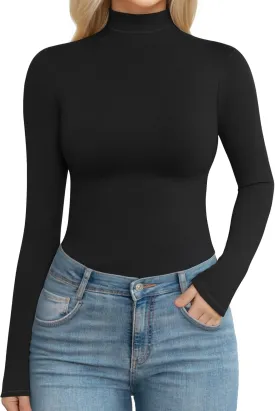 MANGOPOP Women's Turtle Neck T-Shirt Long Sleeve Thermal Underwear Top Hourglass Shaped Slim Fit Top