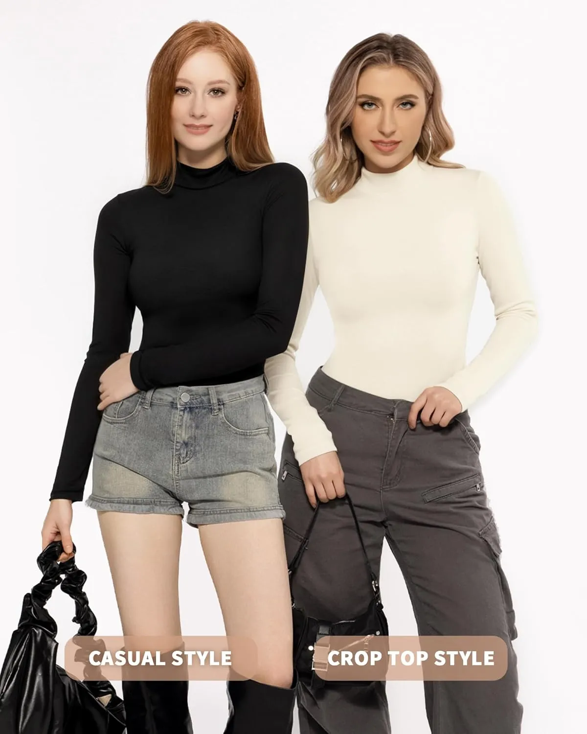 MANGOPOP Women's Turtle Neck T-Shirt Long Sleeve Thermal Underwear Top Hourglass Shaped Slim Fit Top