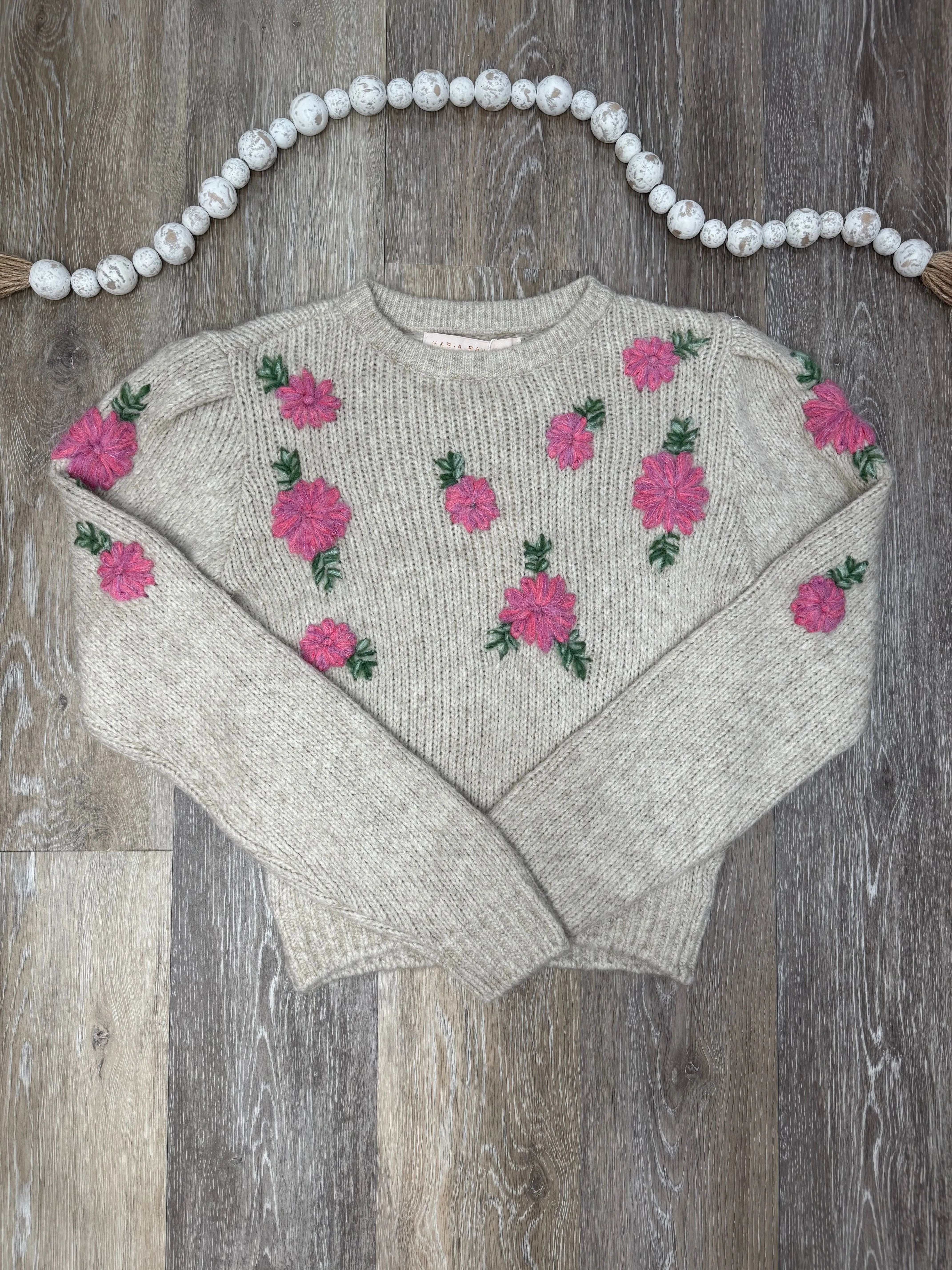 MAR Pink Embroidered Flower Sweater