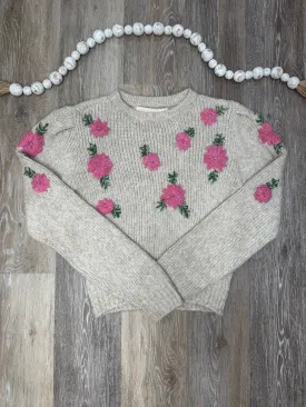 MAR Pink Embroidered Flower Sweater