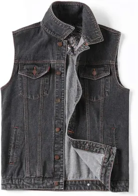 Men's Casual Button Up Denim Vest Vintage Sleeveless Jeans Vest Jacket