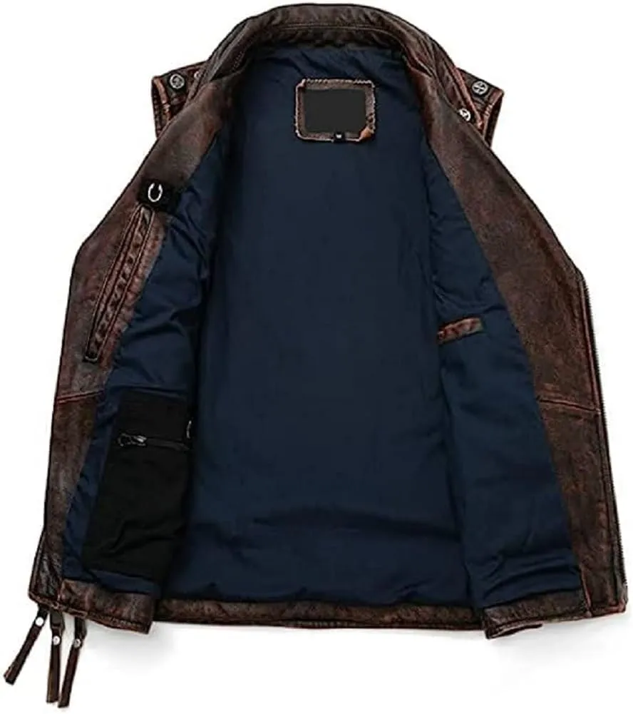 Mens Vintage Negan Cowhide Brown Biker Riding sleeveless Motorcycle Leather Vest