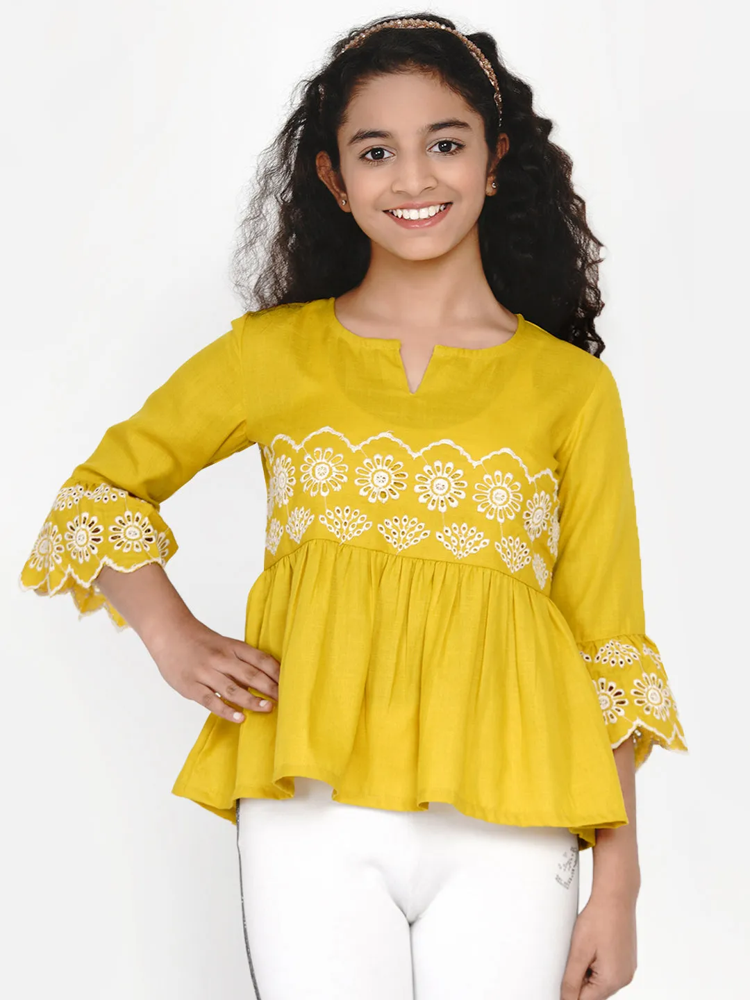 Mustard Yellow Embroidered Top