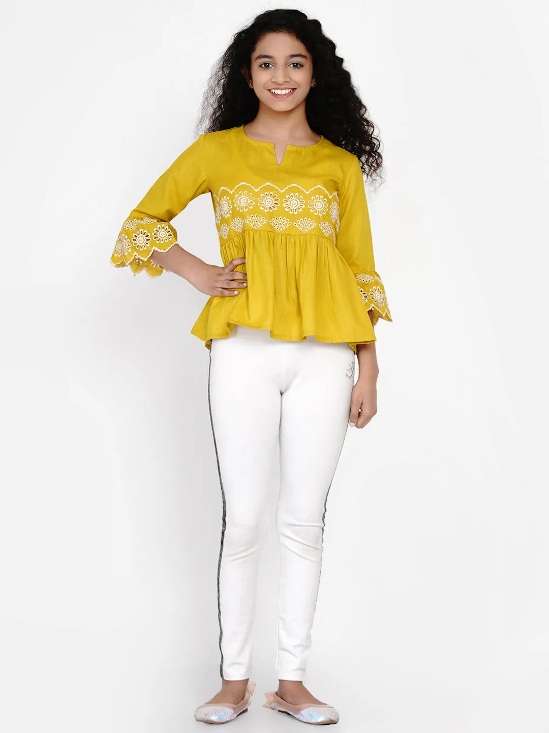 Mustard Yellow Embroidered Top