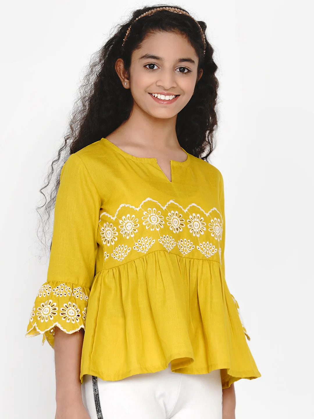 Mustard Yellow Embroidered Top