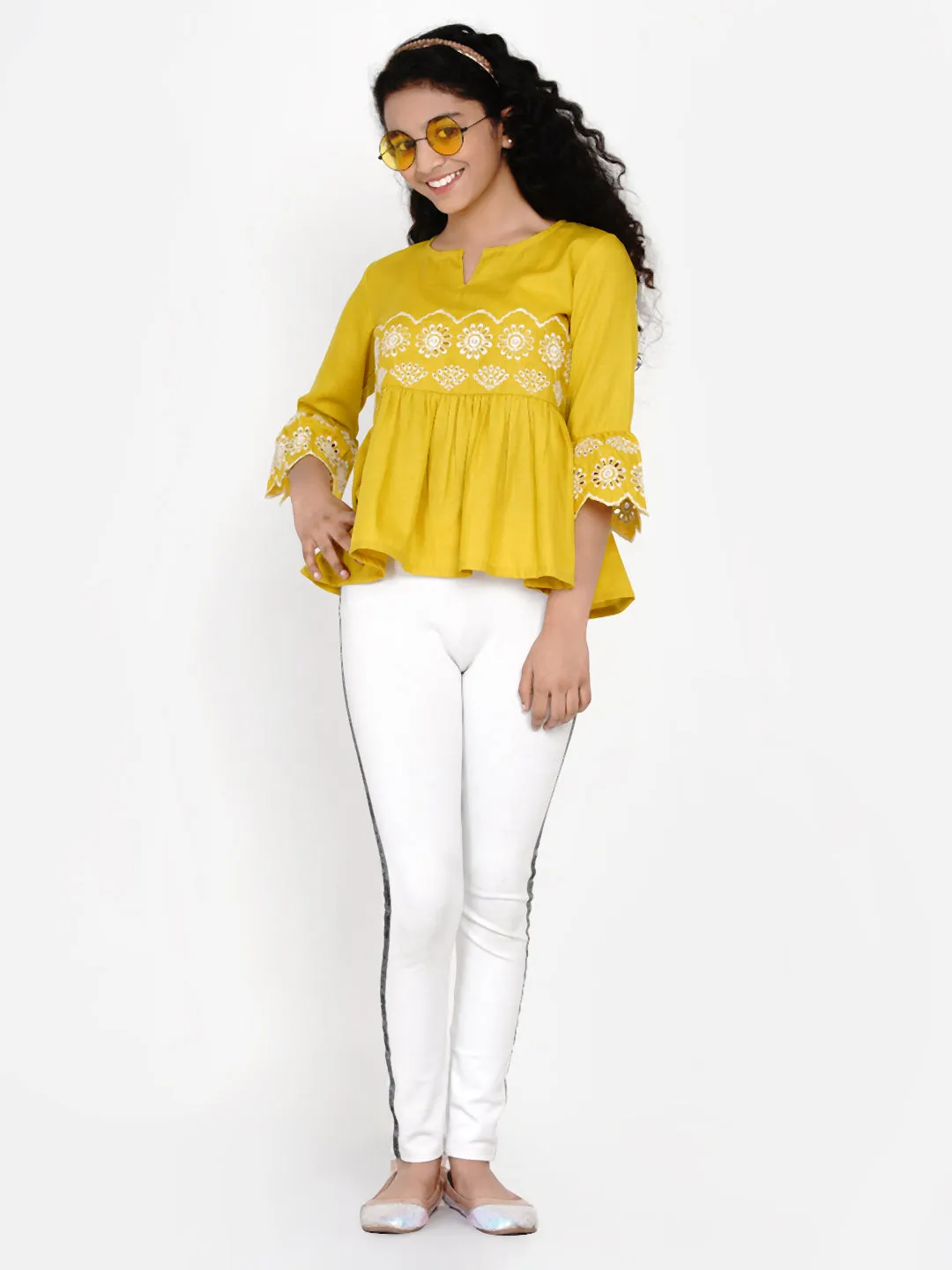 Mustard Yellow Embroidered Top