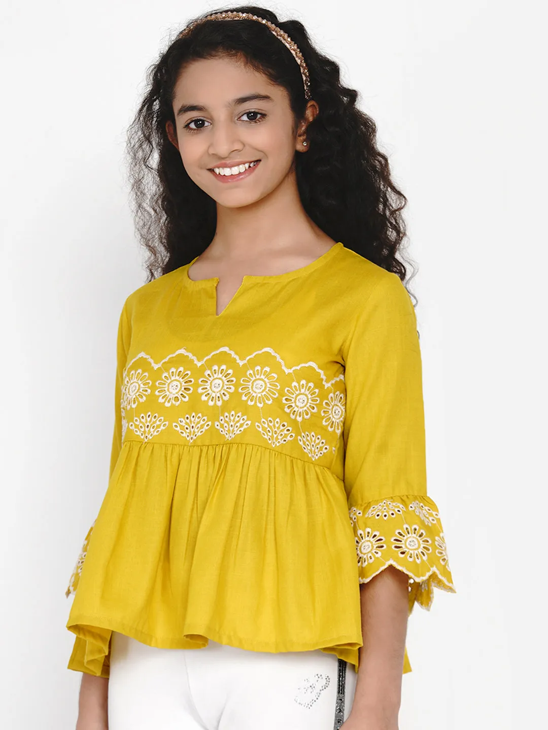 Mustard Yellow Embroidered Top