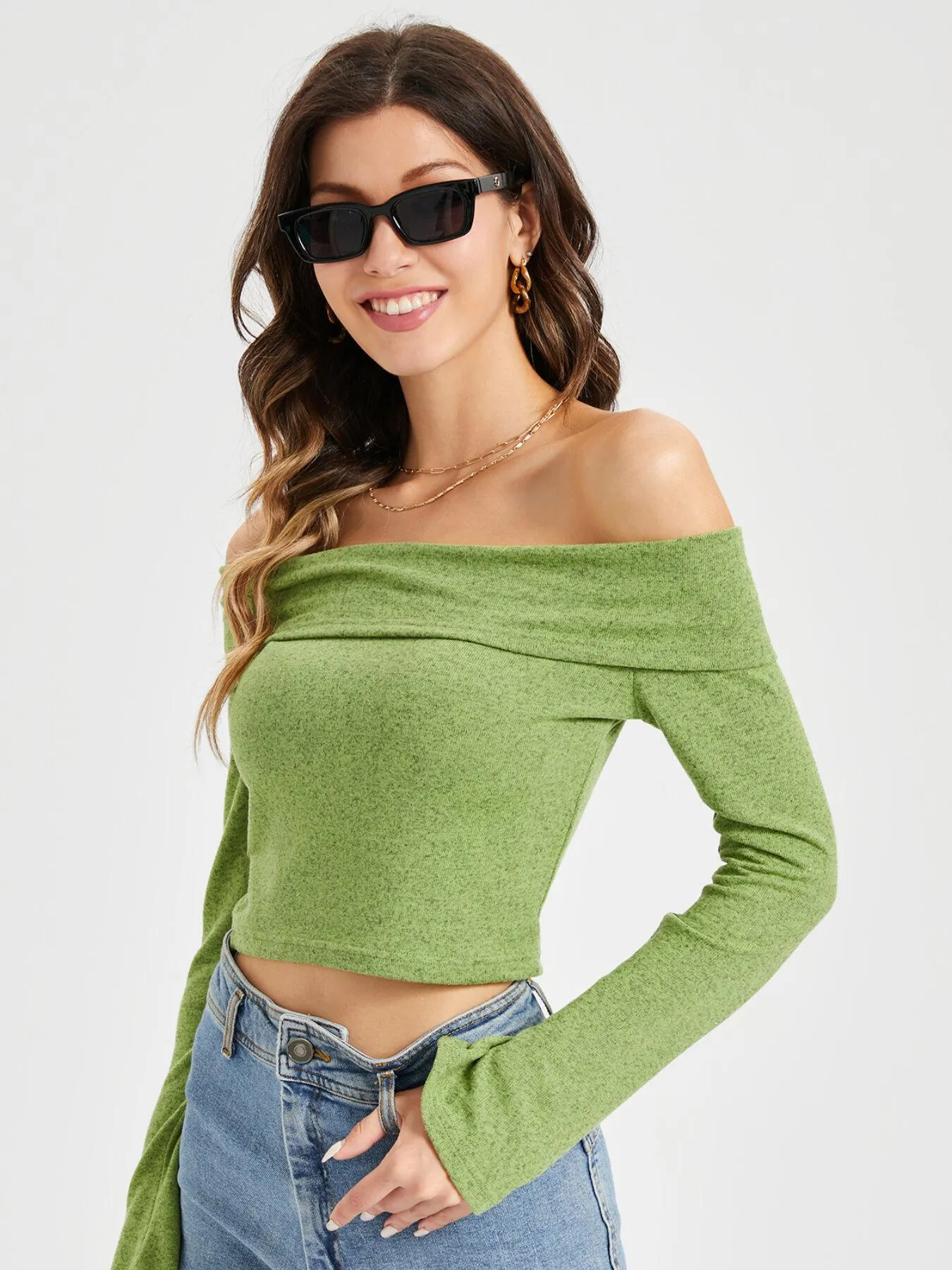 Off the Shoulder Flounce Sleeve Tee