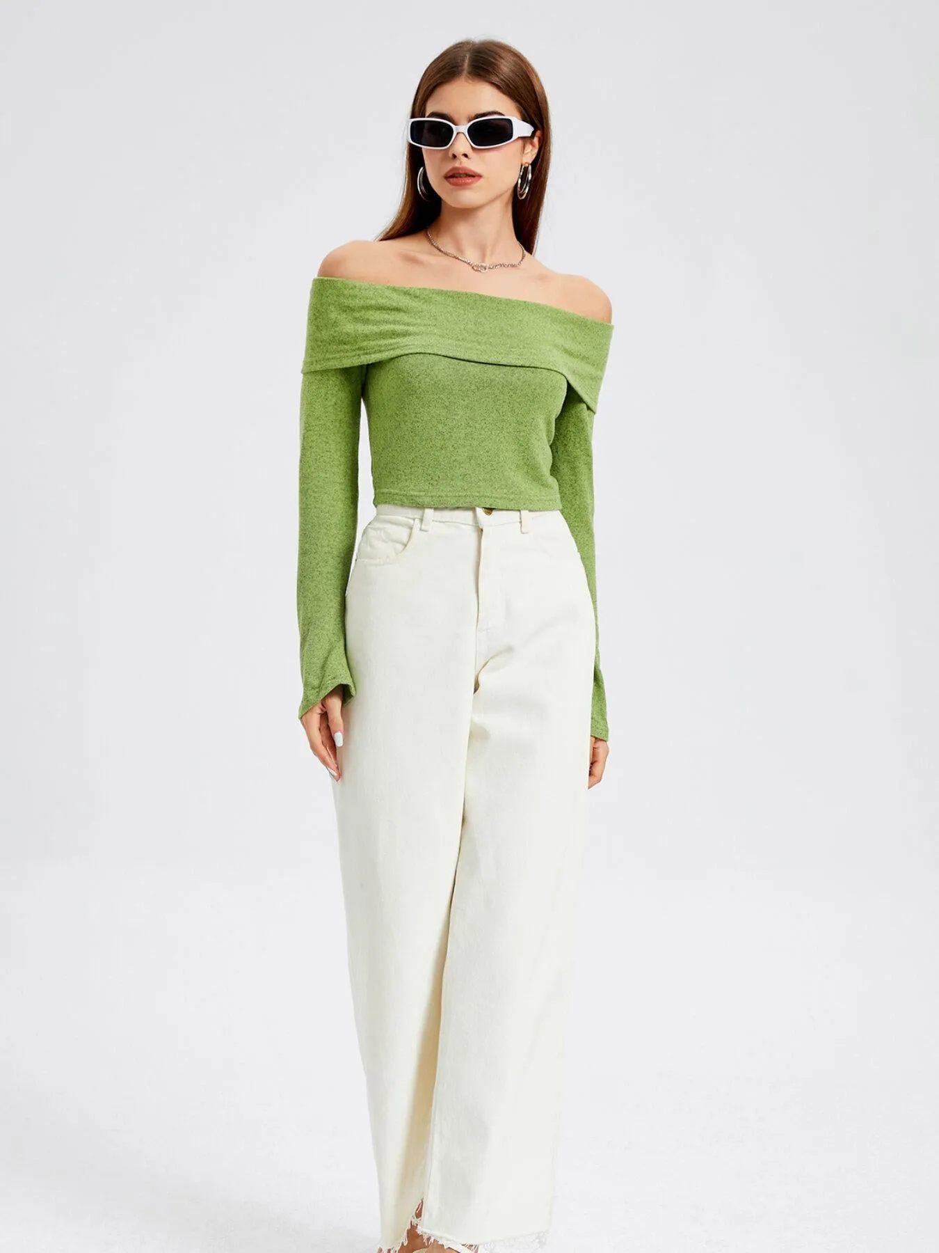 Off the Shoulder Flounce Sleeve Tee