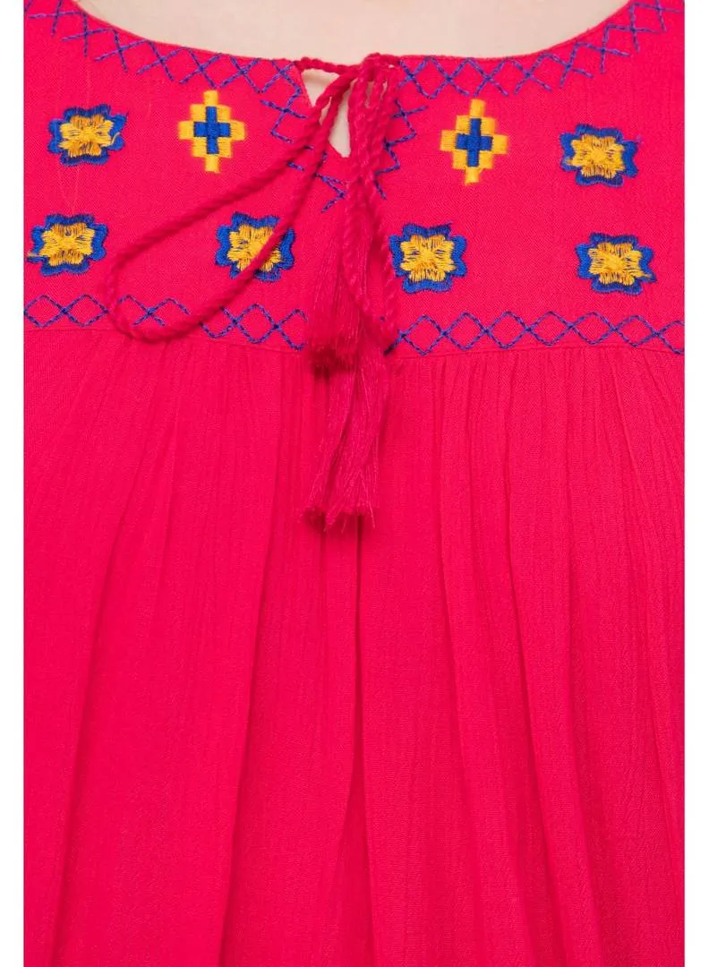 Pink Cotton Embroidered Bell Sleeve Top
