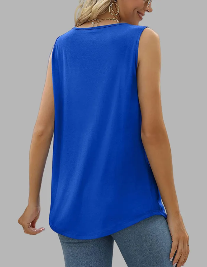 Plain Pleated Square Neck Sleeveless Swallowtail Vest