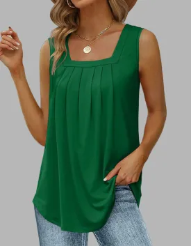 Plain Pleated Square Neck Sleeveless Swallowtail Vest