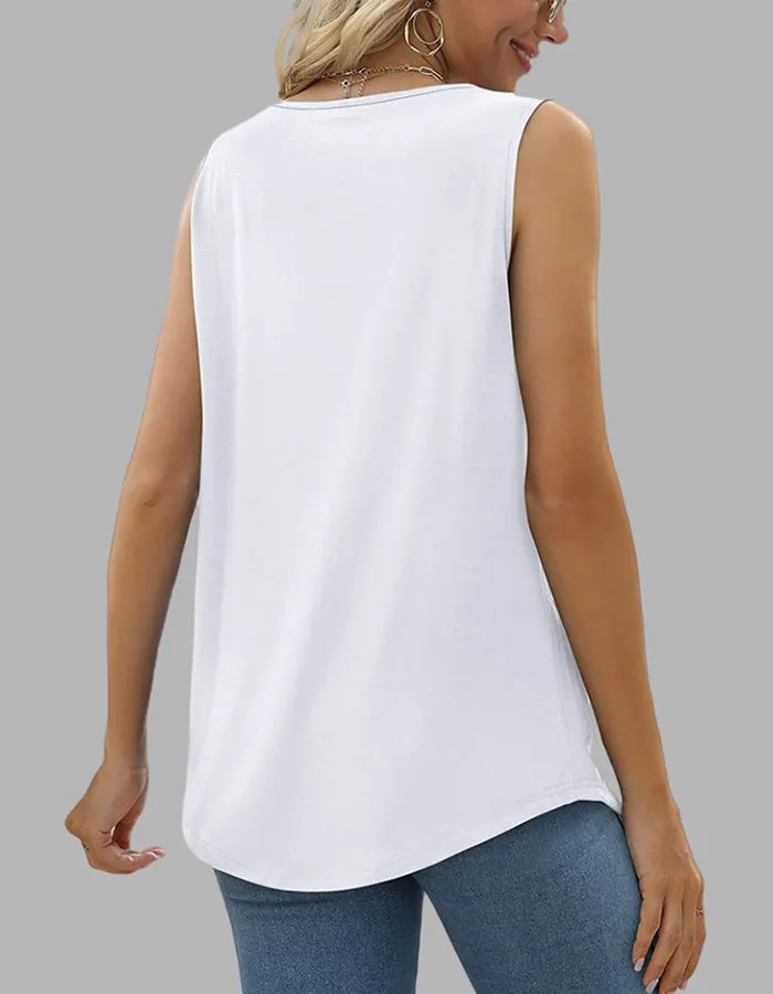 Plain Pleated Square Neck Sleeveless Swallowtail Vest