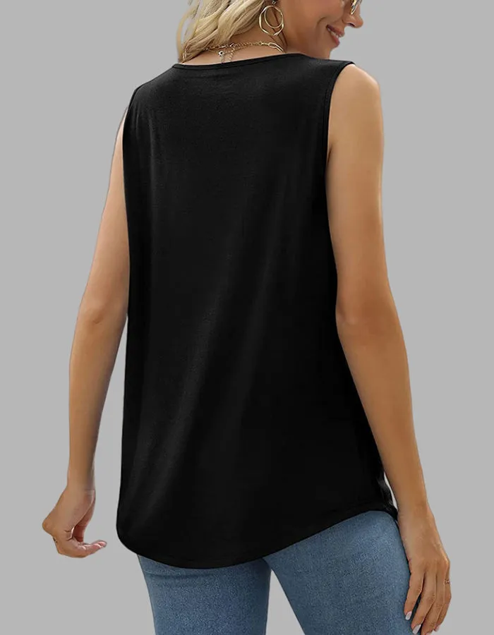 Plain Pleated Square Neck Sleeveless Swallowtail Vest