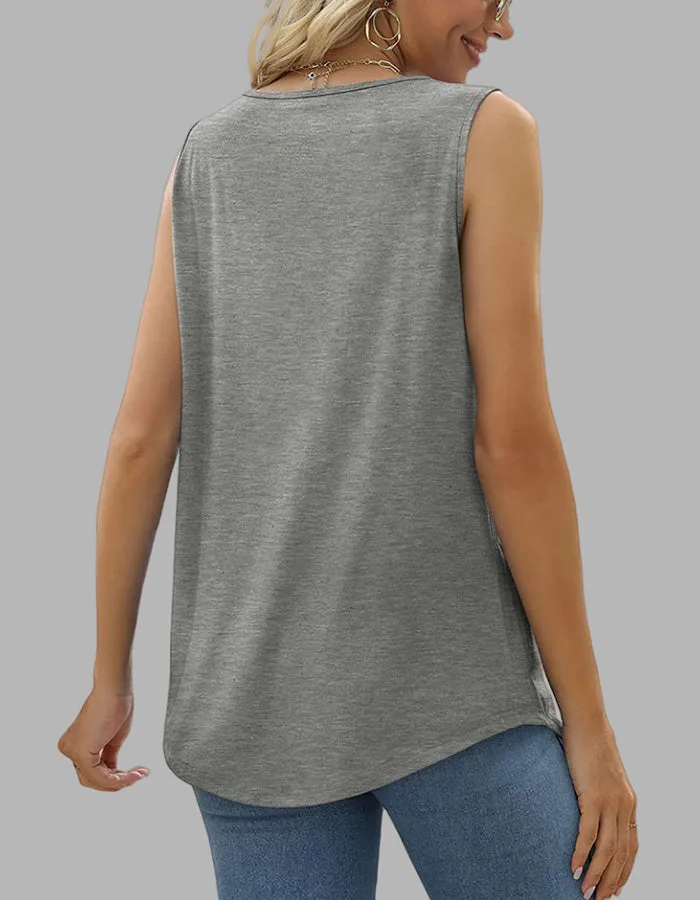 Plain Pleated Square Neck Sleeveless Swallowtail Vest