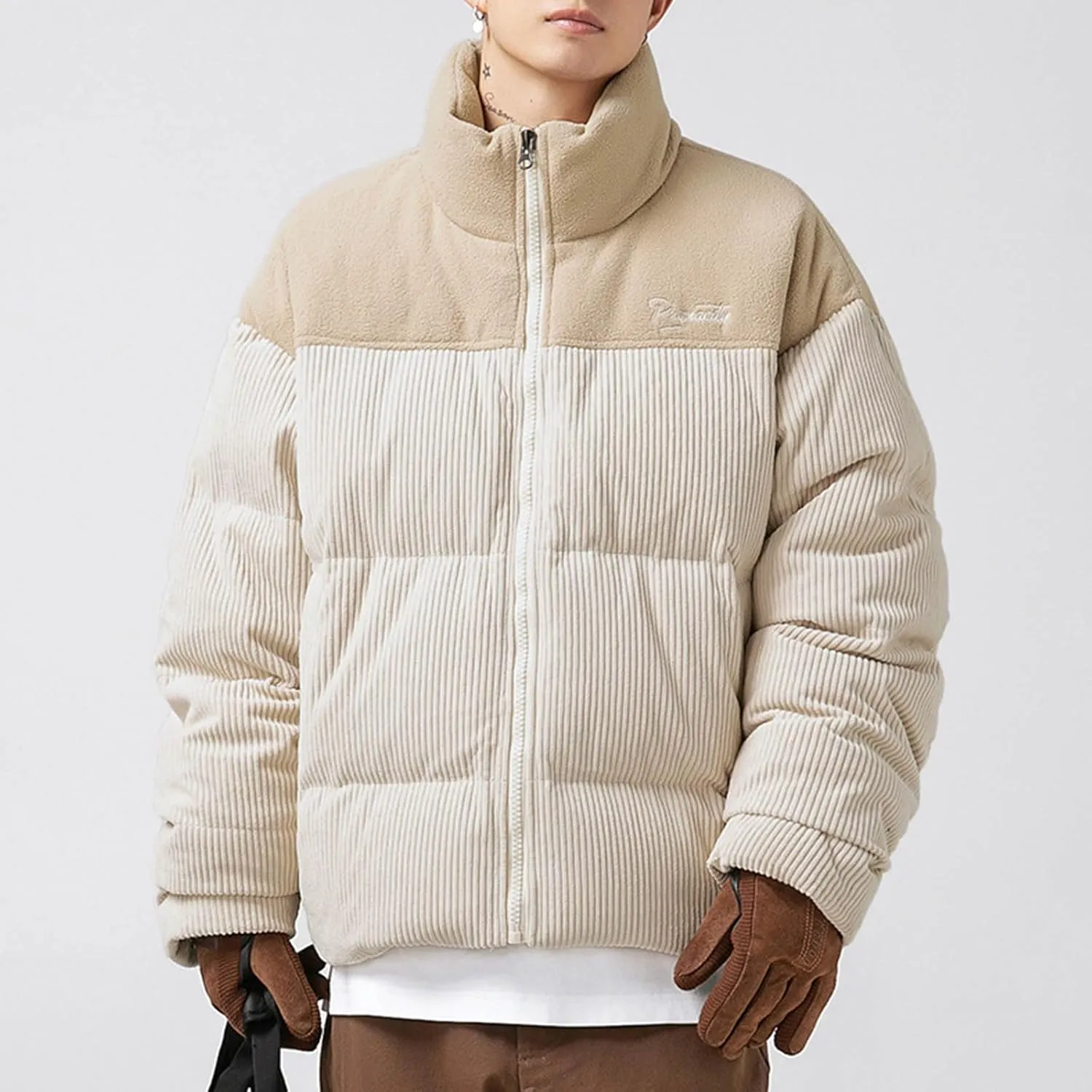 Puffer Coat for Men 2024 Winter Fashion Thick Warm Zipper Outdoor Color Block Jacket Loose Fit Comfort Down Coats