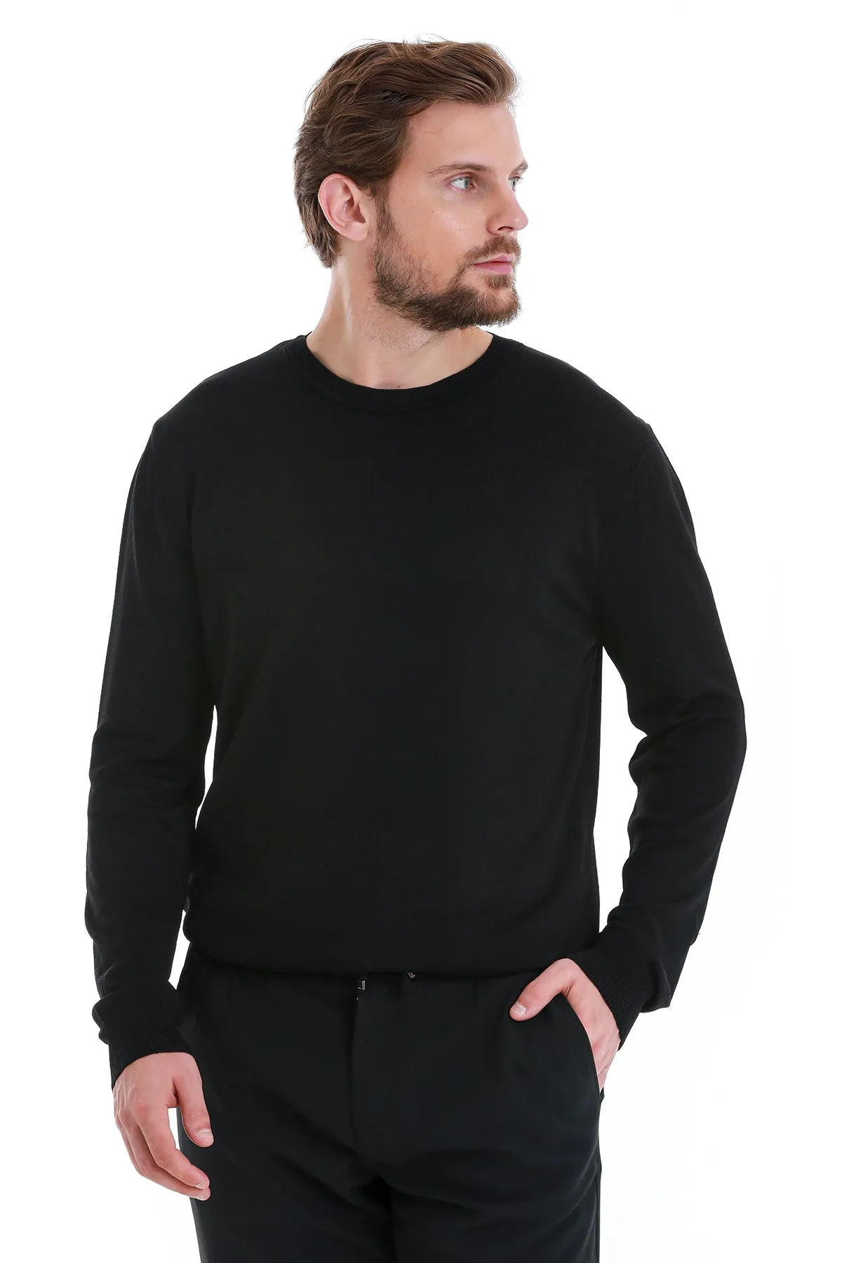 Regular Fit Black Crewneck Sweater