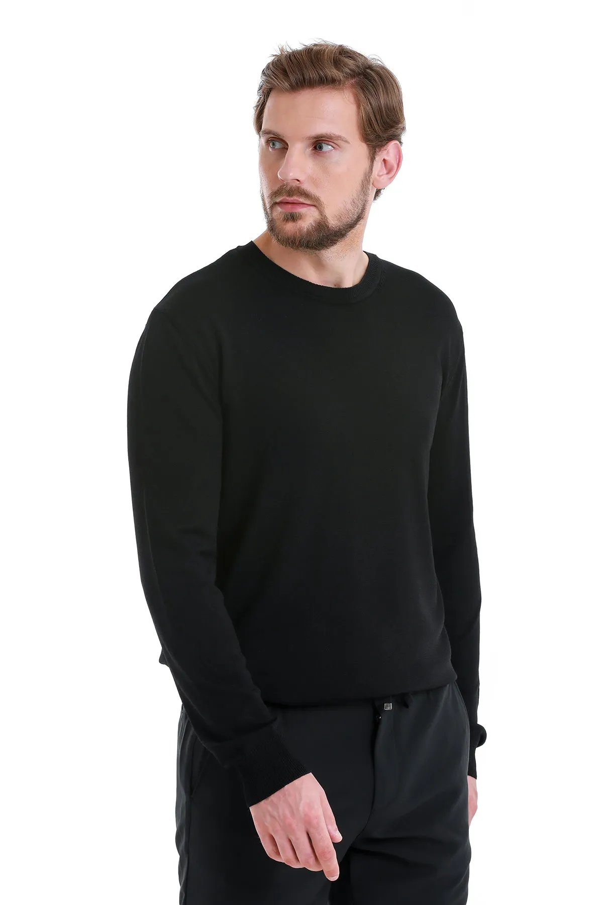 Regular Fit Black Crewneck Sweater