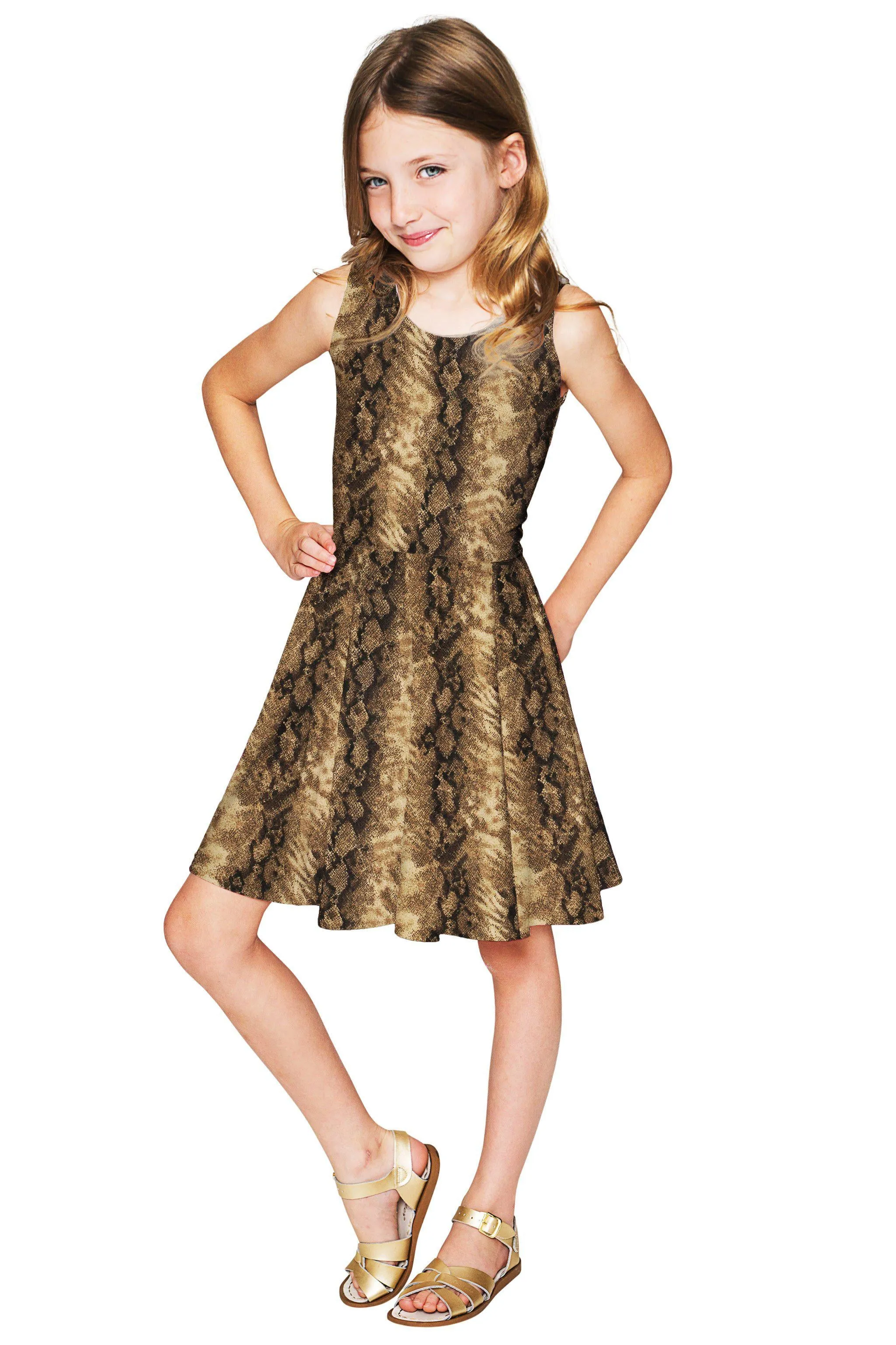 Sage Green Animal Print Fit & Flare Skater Party Dress - Girls